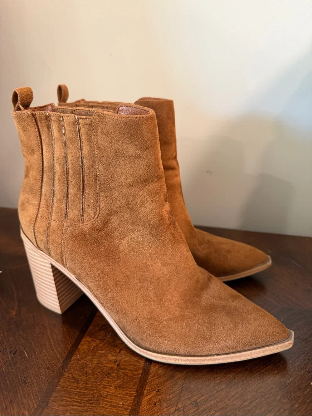 Suede Ankle Booties in Cognac Brown